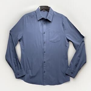 Industry Button Up Shirt Mens Small Blue Lighweight Spandex Blend No Wrinkle